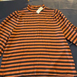 NWT LOFT Mock Neck striped sweater shirt XL navy blue and orange